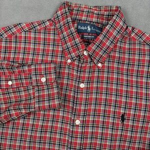 Ralph Lauren Button Down Shirt Men's L Red Green Plaid Long Sleeve Custom Fit